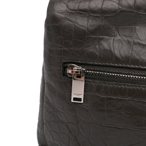 Pre-owned Saint Laurent Medium Croc Embossed Calfskin Monogram West Hollywood Crossbody Gray