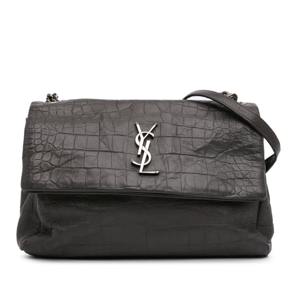 Pre-owned Saint Laurent Medium Croc Embossed Calfskin Monogram West Hollywood Crossbody Gray