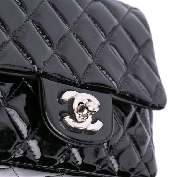 Pre-owned Chanel Mini Square Classic Patent Single Flap Black