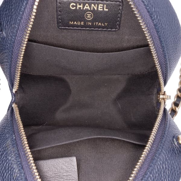 Pre-owned Chanel Caviar CC Filigree Round Crossbody Bag Blue