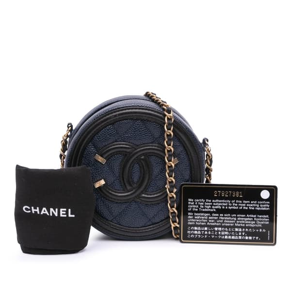 Pre-owned Chanel Caviar CC Filigree Round Crossbody Bag Blue