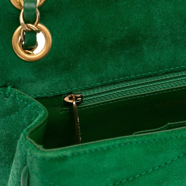 Pre-owned Chanel Small Suede and Lambskin Pagoda Flap Green