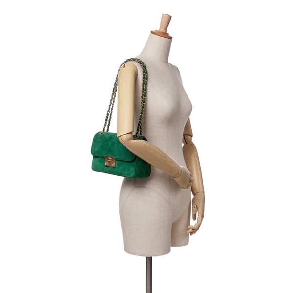 Pre-owned Chanel Small Suede and Lambskin Pagoda Flap Green