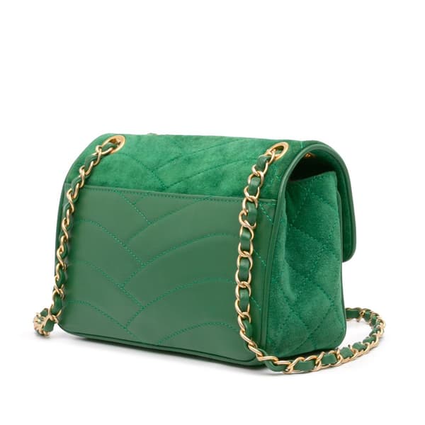 Pre-owned Chanel Small Suede and Lambskin Pagoda Flap Green