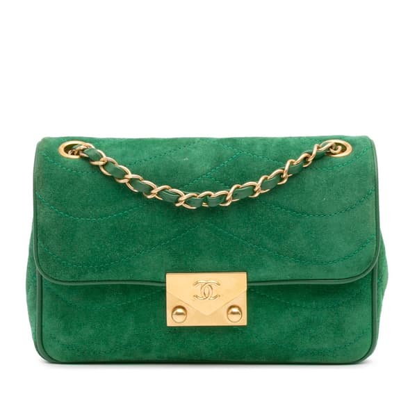 Pre-owned Chanel Small Suede and Lambskin Pagoda Flap Green