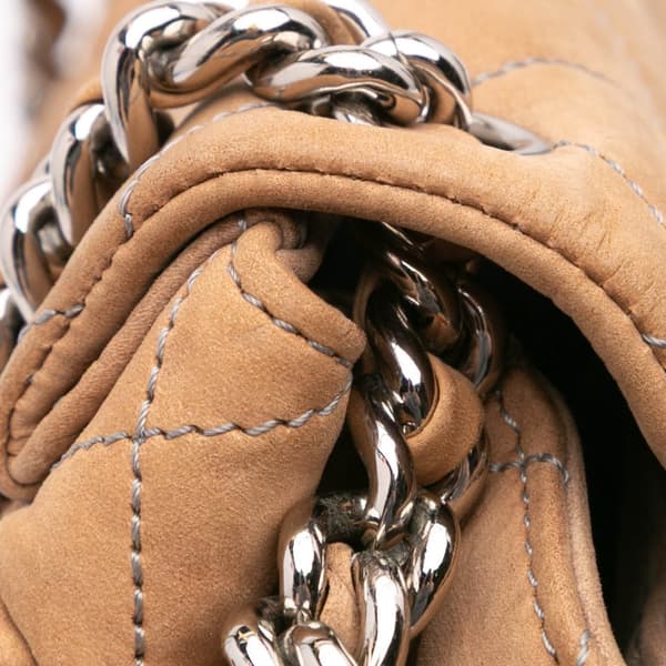 Pre-owned Chanel Large Quilted Suede Chain Around Flap Brown