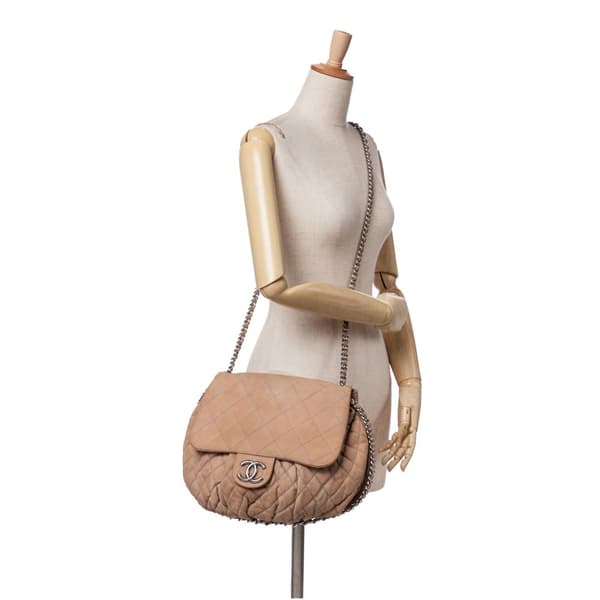 Pre-owned Chanel Large Quilted Suede Chain Around Flap Brown