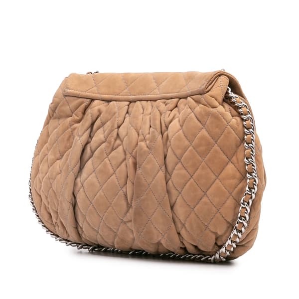 Pre-owned Chanel Large Quilted Suede Chain Around Flap Brown