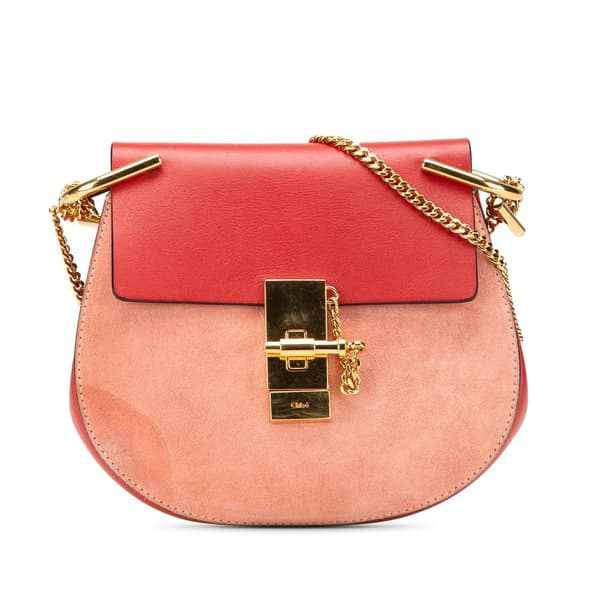 Pre-owned Chloé Mini Suede and Calfskin Drew Crossbody Pink
