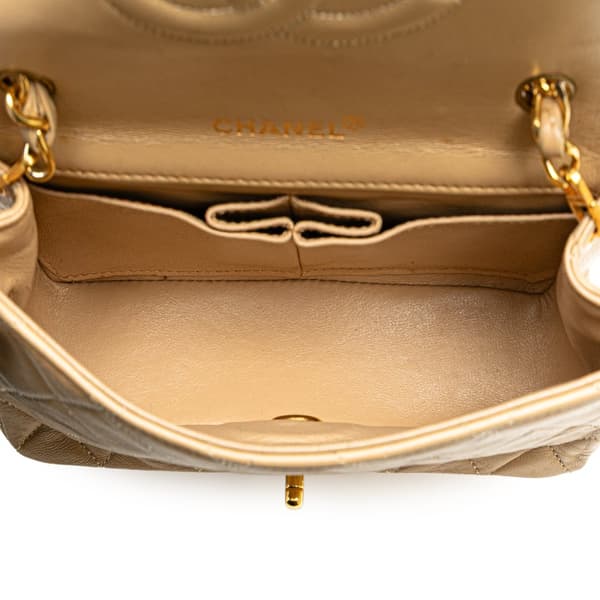 Pre-owned Chanel Mini Rectangular CC Quilted Lambskin Full Single Flap Brown