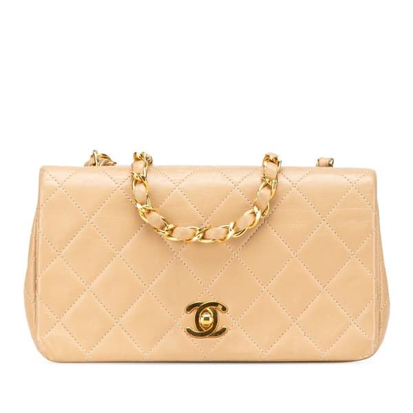 Pre-owned Chanel Mini Rectangular CC Quilted Lambskin Full Single Flap Brown