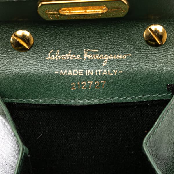 Pre-owned Ferragamo Mini Gancini Suede Chain Crossbody Green
