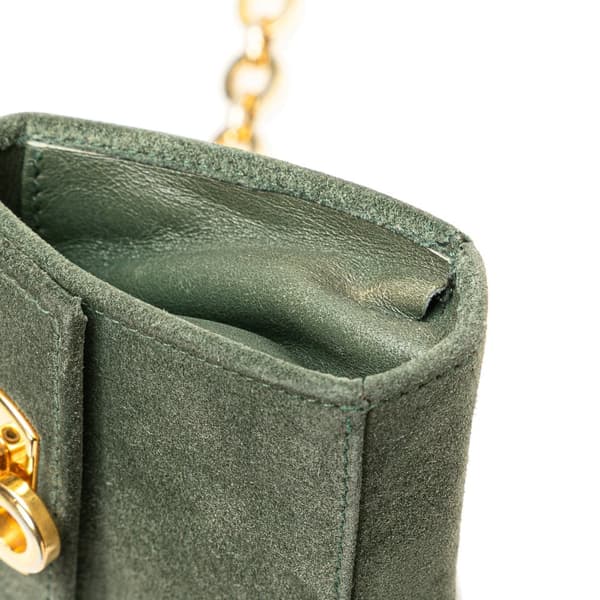 Pre-owned Ferragamo Mini Gancini Suede Chain Crossbody Green