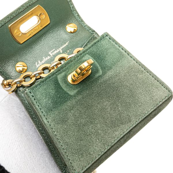 Pre-owned Ferragamo Mini Gancini Suede Chain Crossbody Green