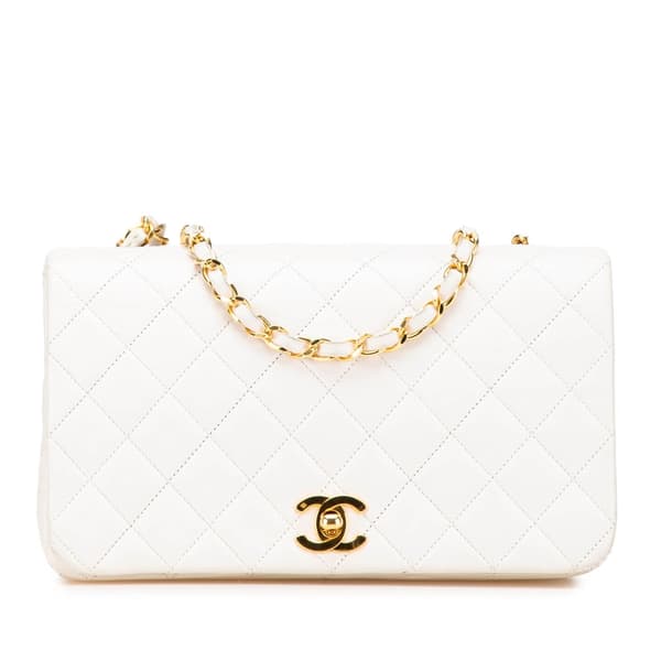 Pre-owned Chanel Small CC Quilted Lambskin Full Single Flap White