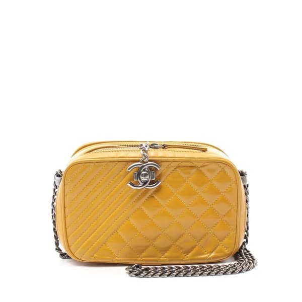 Pre-owned Chanel Small Quilted Glazed Calfskin Coco Boy Camera Bag Yellow