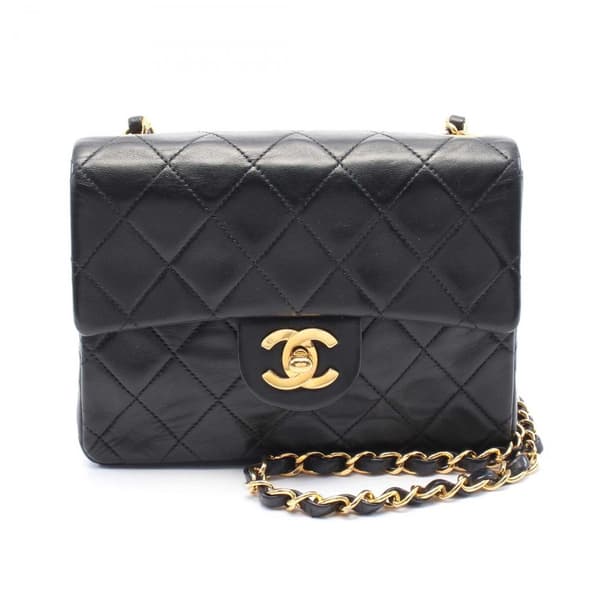 Pre-owned Chanel Mini Square Classic Lambskin Single Flap Black