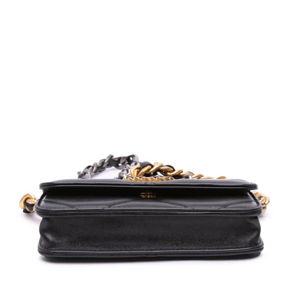 Pre-owned Chanel Lambskin 19 Flap Coin Purse With Chain Black