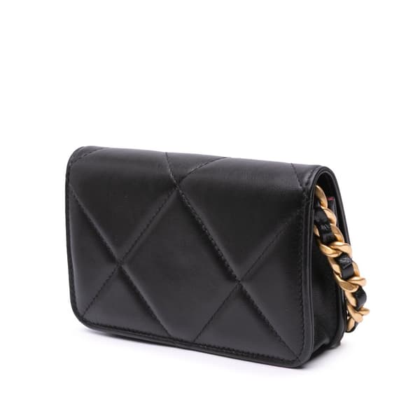 Pre-owned Chanel Lambskin 19 Flap Coin Purse With Chain Black