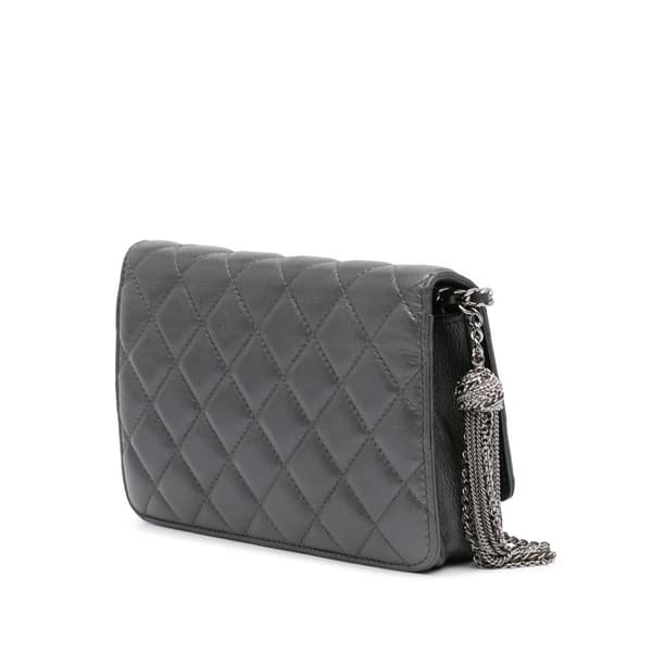 Pre-owned Chanel Quilted Aged Calfskin Tassel Wallet On Chain Gray