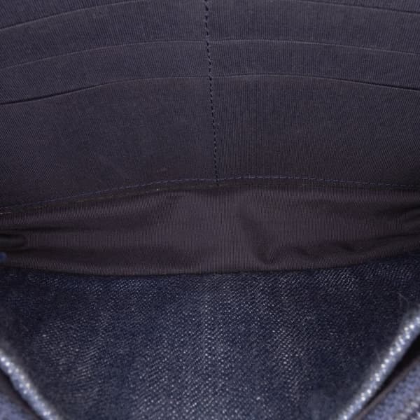 Pre-owned Chanel Denim and Velvet Wallet On Chain Blue