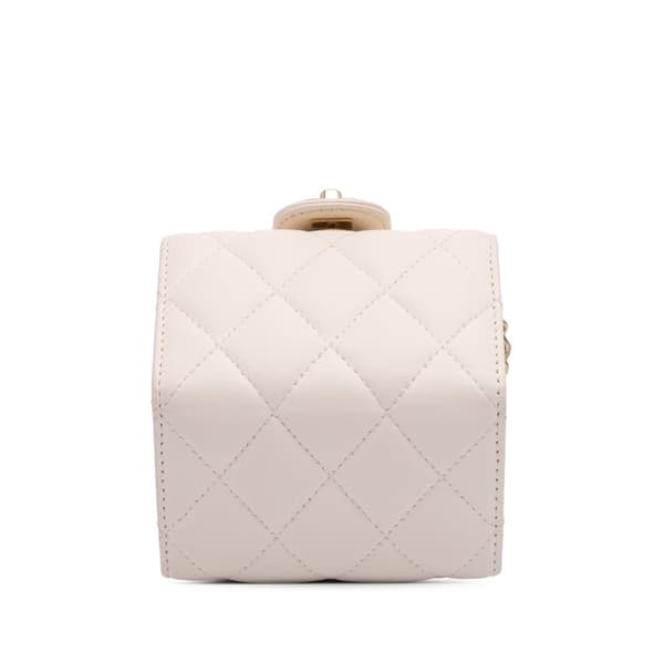 Pre-owned Chanel Quilted Lambskin Foldable Jewelry Box with Chain White