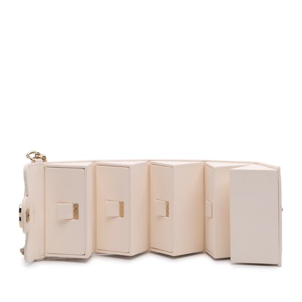 Pre-owned Chanel Quilted Lambskin Foldable Jewelry Box with Chain White