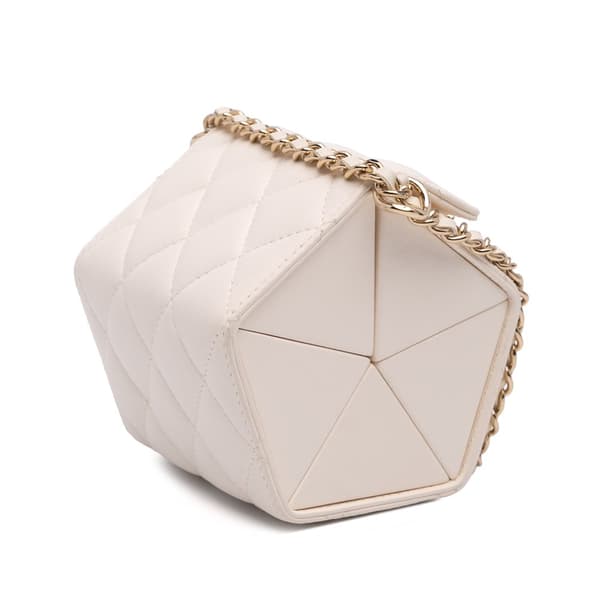 Pre-owned Chanel Quilted Lambskin Foldable Jewelry Box with Chain White