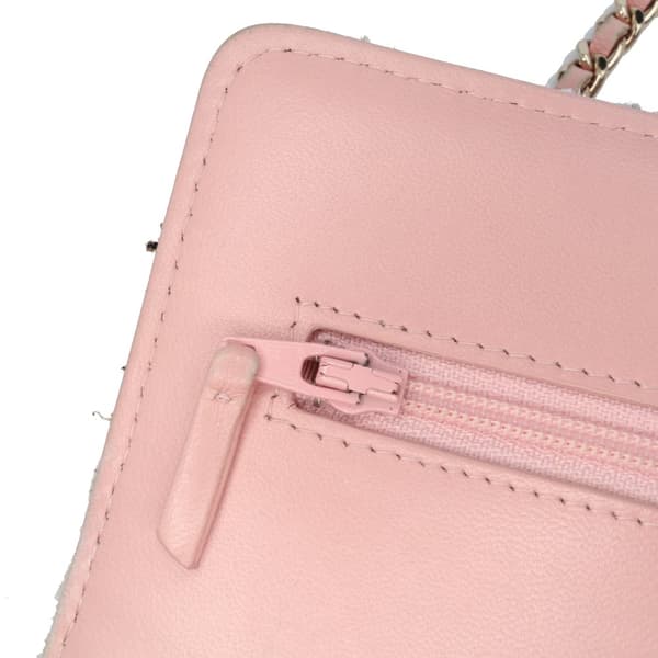 Pre-owned Chanel Quilted Boucle Tweed Charm Wallet On Chain Pink