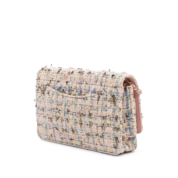 Pre-owned Chanel Quilted Boucle Tweed Charm Wallet On Chain Pink