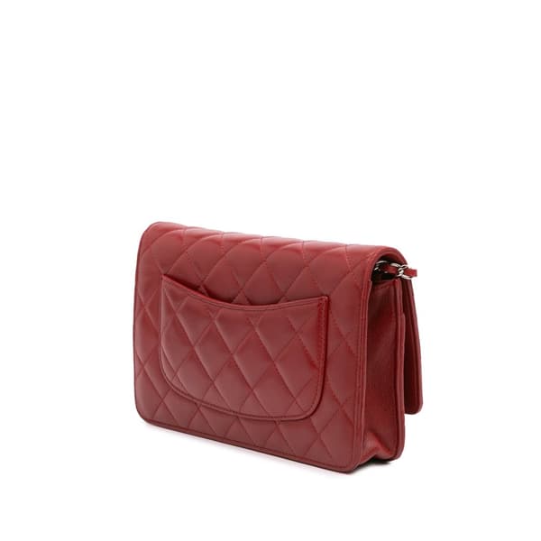 Pre-owned Chanel CC Quilted Lambskin Wallet on Chain Red