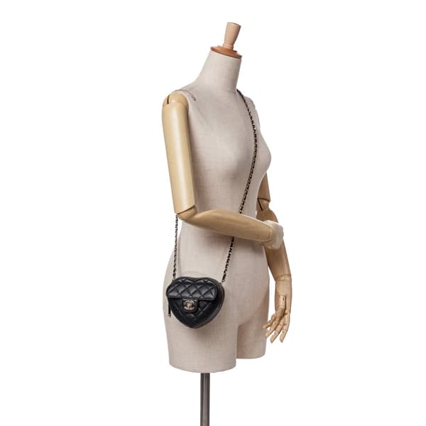 Pre-owned Chanel Mini Lambskin CC in Love Heart Crossbody Black