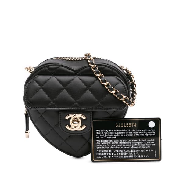 Pre-owned Chanel Mini Lambskin CC in Love Heart Crossbody Black
