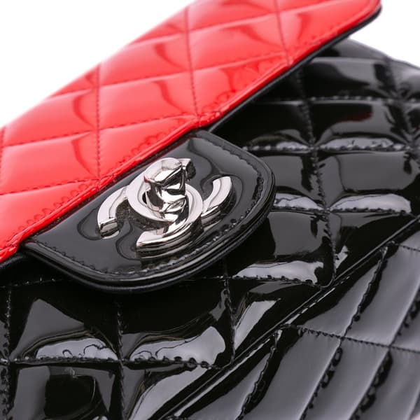 Pre-owned Chanel Mini Rectangular Classic Bicolor Patent Single Flap Red