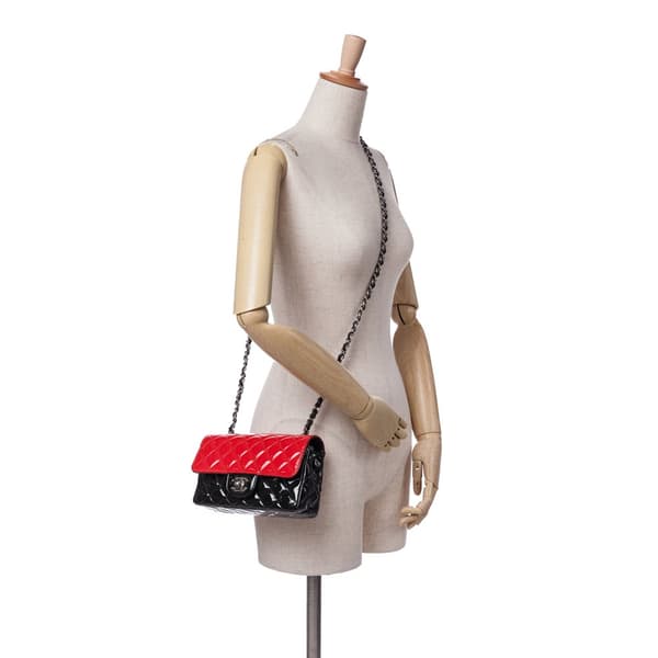 Pre-owned Chanel Mini Rectangular Classic Bicolor Patent Single Flap Red