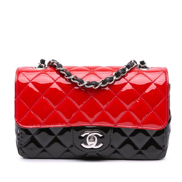 Pre-owned Chanel Mini Rectangular Classic Bicolor Patent Single Flap Red