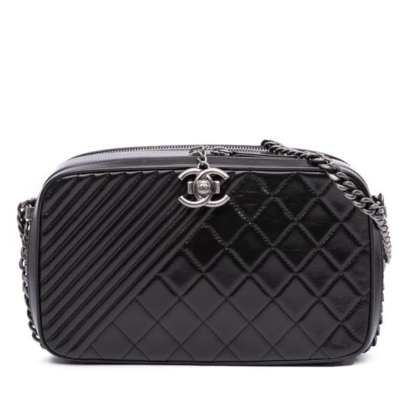 Pre-owned Chanel Large Lambskin Coco Boy Camera Bag Black