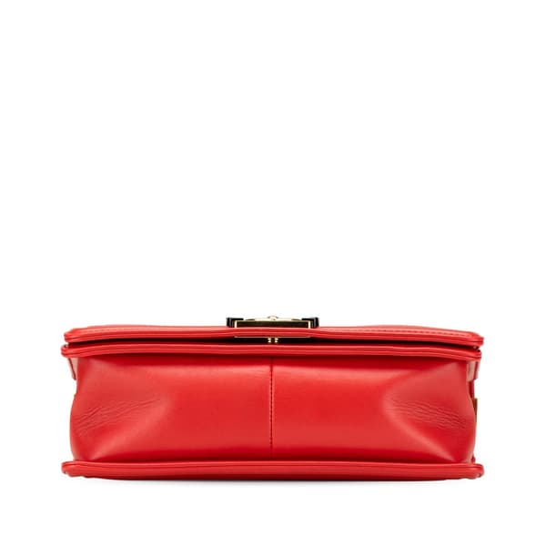 Pre-owned Chanel Old Medium Lambskin Embossed Cube Boy Flap Red