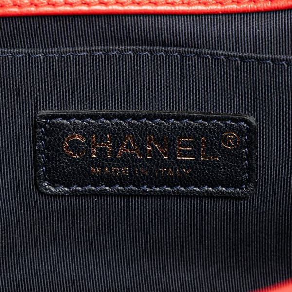 Pre-owned Chanel Old Medium Lambskin Embossed Cube Boy Flap Red