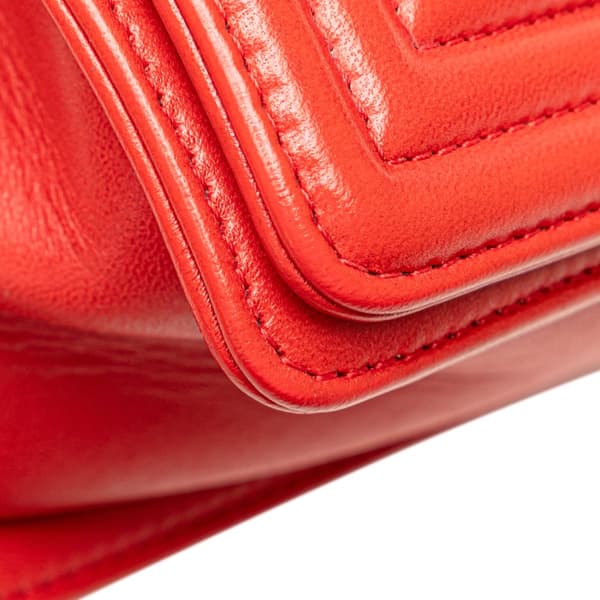 Pre-owned Chanel Old Medium Lambskin Embossed Cube Boy Flap Red