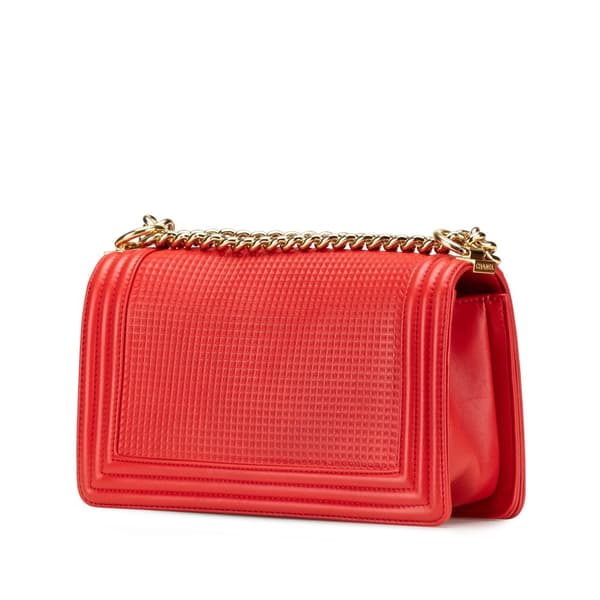 Pre-owned Chanel Old Medium Lambskin Embossed Cube Boy Flap Red