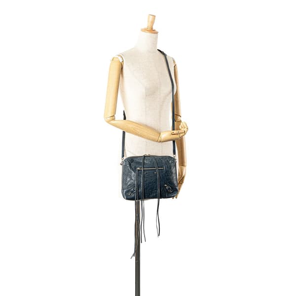 Pre-owned Balenciaga Lambskin Motocross Classic Reporter Crossbody Blue
