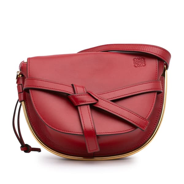 Pre-owned LOEWE Small Leather Metal Gate Crossbody Red