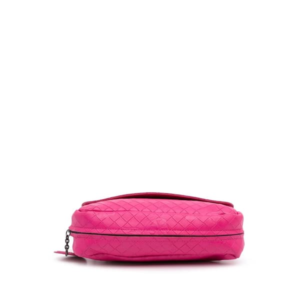 Pre-owned Bottega Veneta Small Calfskin Intrecciomirage Embossed Butterfly Chain Crossbody Pink