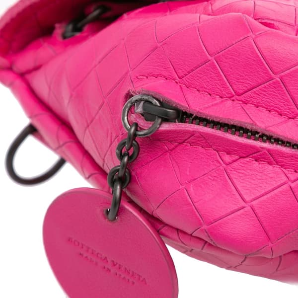 Pre-owned Bottega Veneta Small Calfskin Intrecciomirage Embossed Butterfly Chain Crossbody Pink