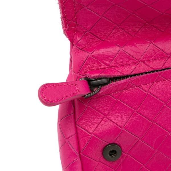 Pre-owned Bottega Veneta Small Calfskin Intrecciomirage Embossed Butterfly Chain Crossbody Pink