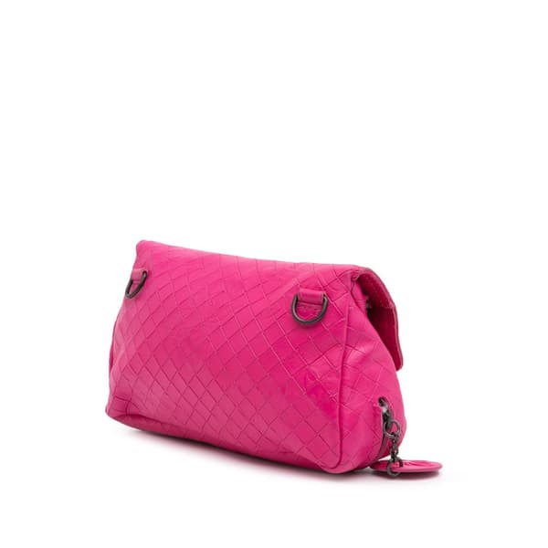 Pre-owned Bottega Veneta Small Calfskin Intrecciomirage Embossed Butterfly Chain Crossbody Pink