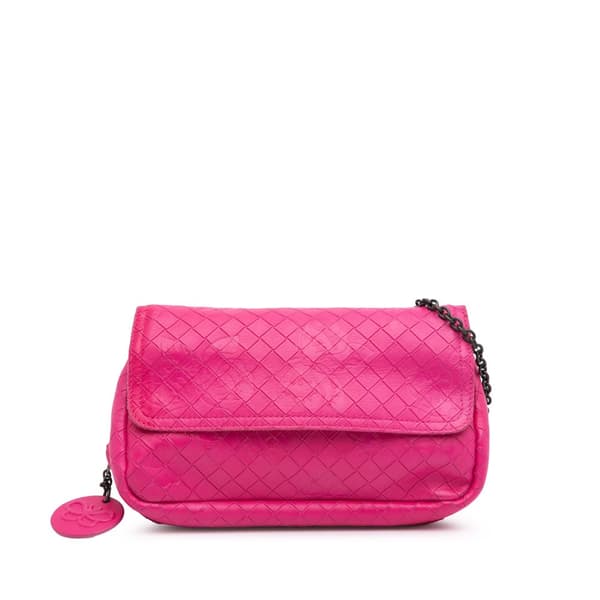 Pre-owned Bottega Veneta Small Calfskin Intrecciomirage Embossed Butterfly Chain Crossbody Pink