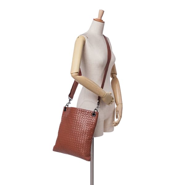 Pre-owned Bottega Veneta Leather Intrecciato Crossbody Brown