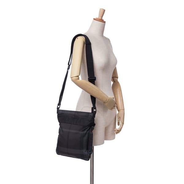 Pre-owned Burberry Tonal Check Canvas Crossbody Black